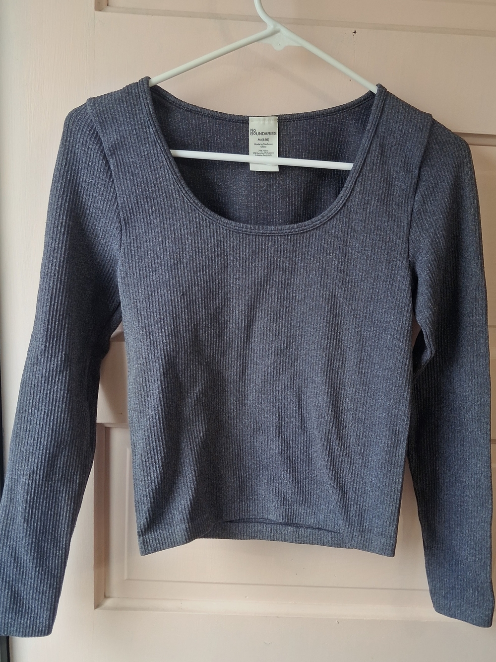 No Boundaries Ribbed Scoop Neck Long Sleeve Top - Charcoal